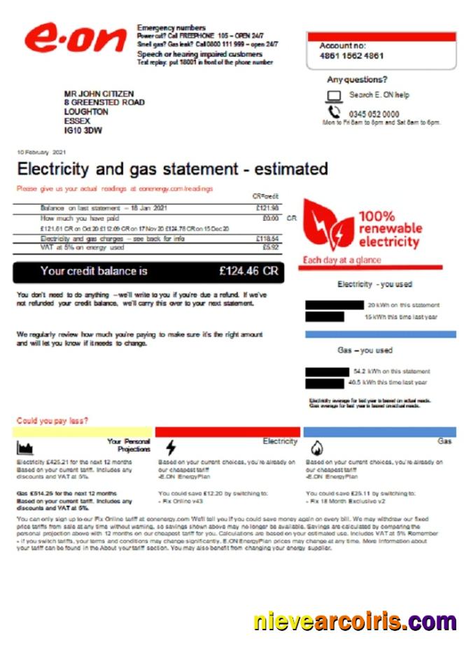 United Kingdom EON utility bill version 3 2